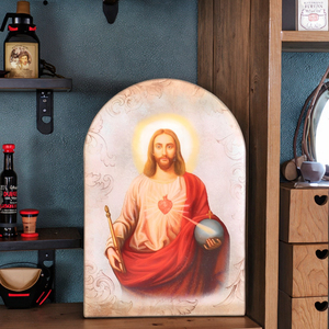 Plaque en MDF arquée religieuse catholique chrétienne, motif Sacré-Cœur de Jésus, pour église, statue, enseigne de table, imprimée UV, réutilisable, Yu Yan - Product Image 3