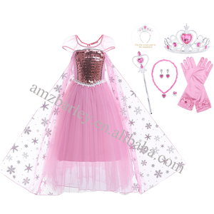 Costumes de télévision et de cinéma, robe de princesse des neiges <span class=keywords><strong>Elsa</strong></span> bleue et rose avec longue cape, Halloween, carnaval, anniversaire, robes à paillettes pour filles - Product Image 5