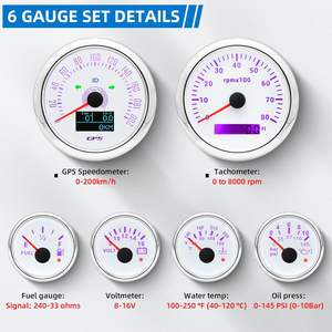 Compteur automobile 6-en-1 pour bateau, 3-3/8 pouces, 200 km/h, avec GPS, tachymètre, pression d'huile/niveau de carburant, température de l'eau, voltmètre - Product Image 2