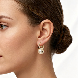 Pendientes de perlas de estilo francés para mujer, pendientes de fiesta con diseño geométrico, EDB 068 - Product Image 1