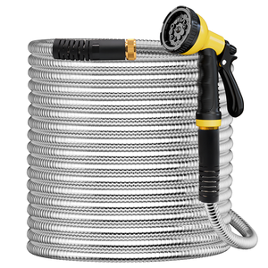 Tuyau d'arrosage en métal de 50 pieds, tuyaux d'eau robustes en acier inoxydable 304, durabilité inégalée pour animaux de compagnie et antirouille pour pelouse extérieure - Product Image 1