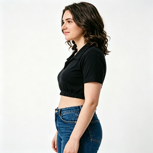 <span class=keywords><strong>Polo</strong></span> Crop da <span class=keywords><strong>Donna</strong></span> Nera a Maniche Corte, Scollo a V, Estiva, Casual, Elasticizzata, Stile Y2K Streetwear, Top Carino per Feste e Club - Product Image 2
