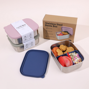 Boîte à lunch en acier inoxydable à diviseur amovible isolée à 3 compartiments réutilisable étanche au micro-ondes pour enfants avec couvercle - Product Image 1