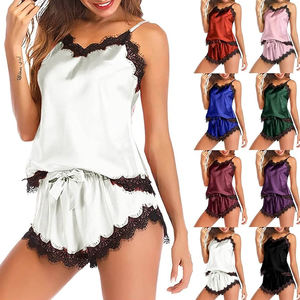 Conjunto de Pijama de Seda Satén Térmica Transpirable para Mujer, Camiseta y Pantalones Cortos, Cintura Elástica, Ligero, Ropa de Dormir de Verano - Product Image 5