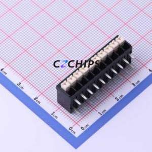 JL212R-35010B01 Spring Terminal Block Bent Lead Through Hole,P=3.5mm Connector 1x10P 3.5mm Black Right Angle Insert - Product Image 1