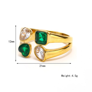 INS Style <strong>Light</strong> Luxury Double-layer love Geometric Zircon Female Titanium Stainless Steel 18k Gold-plated Open Ring - Product Image 4