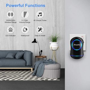 <span class=keywords><strong>Sonnette</strong></span> sans fil intelligente pour extérieur, <span class=keywords><strong>bouton</strong></span> étanche avec 1 récepteur, <span class=keywords><strong>sonnette</strong></span> de porte, prise secteur pour la maison/le bureau/la salle de classe - Product Image 3