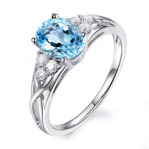 Sky Blue Topaz Oval Blue Topaz <b>Ring</b> With Diamond Oval Statement Blue Topaz Jewelry Copper - Product Image 1