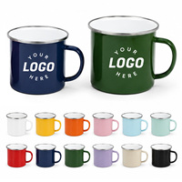 Mug en céramique personnalisé avec logo, bord métallique, émail coloré, tasse à café portable réutilisable de 12 oz pour le camping et les voyages