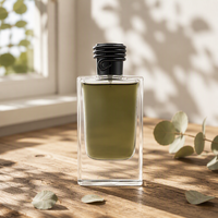 Flacon de parfum vide de luxe en verre transparent épais à fond rectangulaire carré de 50 ml avec bouchons