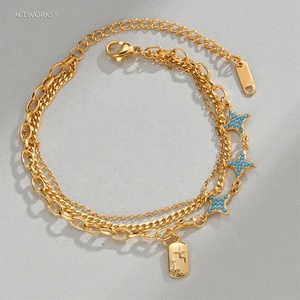 Starry Layered <b>Bracelet</b> | 18K PVD Gold Plated Stainless Steel Pav Star Charm Tag <b>Bracelet</b> for Women | Waterproof Tarnish Free - Product Image 3