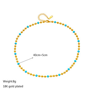 Gold Bead Titanium Steel Turquoise Beaded Chain Necklace Ball Shape Geometric Design Fashion Jewelry Yiwu Origin N1813 - Product Image 4