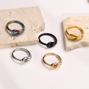 Anillo de Dedo de Acero Inoxidable con Nudo, Multicolor Disponible, Impermeable, Minimalista, Apilable, Unisex, Moderno, para Uso Diario - Product Image 6