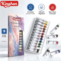 Kinghan - Kit de peinture aquarelle 12 ml, 12 couleurs, tubes en aluminium, mélange et diffusion faciles, fournitures artistiques pour artistes et débutants, à partir de 3 ans