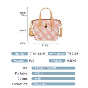 Bolso de mano con tirantes anchos a cuadros para mujer, bandolera con estampado de personaje de dibujos animados - Product Image 6