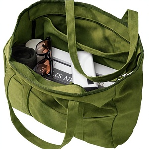 Extra Large Solid Color Canvas Tote Bag for Women & Men Utility Work Laptop Features Zipper Closure Cotton Lining Travel Ready - Product Image 2