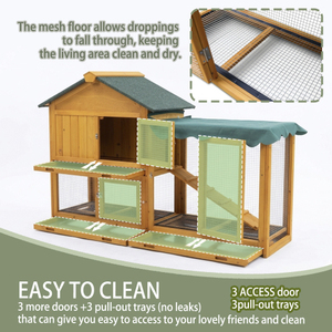 Jaula de madera para conejos, para exteriores, con bandeja extraíble impermeable y ventilada, para animales pequeños, desde almacén de EE. UU. - Product Image 4