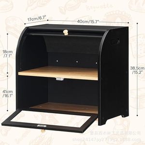 Boîte à pain Ximulin en bois, conteneur de rangement double couche pour comptoir de cuisine avec couvercle rabattable pour aliments, légumes et fruits - Product Image 2