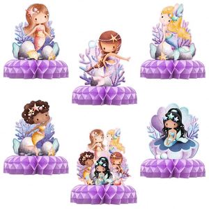 Centros de mesa de papel de panal de cumpleaños de sirena Centros de mesa de papel de panal de feliz jubilación para decoración de fiesta - Product Image 1