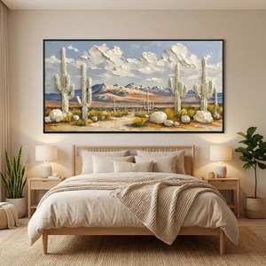 Peinture abstraite texturée de paysage de cactus en fleurs du désert, originale, 100 % peinte à la main sur toile, décoration intérieure, vente en gros - Product Image 4