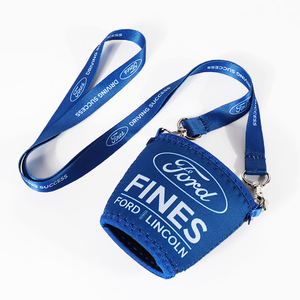 Custom Logo Neoprene Foam Cup Can Beer & Wine Glass Coolers Holder with Long Neck Lanyard Personalized Promotional Product