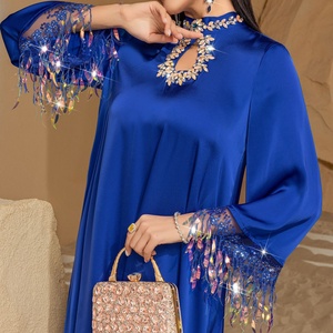 Robe de soirée maxi abaya traditionnelle musulmane pour femme, luxueuse, sur mesure, OEM, avec perles naturelles tissées - Product Image 2