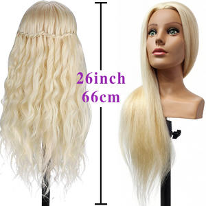 Tête <span class=keywords><strong>de</strong></span> Mannequin Pédagogique en Cheveux 100 % Naturels, Longueur 65 cm, avec Épaules, pour Coupe et Tressage - Product Image 3