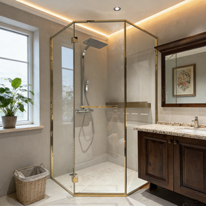 Cabine de douche moderne avec cadre doré en verre trempé de 8 mm, acier inoxydable 304, sans fuite, OEM/ODM acceptés, rénovation hôtelière - Product Image 2