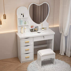 <span class=keywords><strong>Tocador</strong></span> Rosa estilo Ins Influencer, espejo iluminado en forma de corazón, cajón izquierdo bloqueable para almacenamiento, <span class=keywords><strong>tocador</strong></span> de dormitorio femenino - Product Image 2