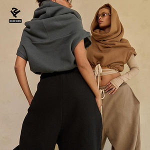 Haut court sans manches à col montant pour <span class=keywords><strong>femme</strong></span>, <span class=keywords><strong>sweat</strong></span>-shirt à <span class=keywords><strong>capuche</strong></span> personnalisé tendance pour le quotidien, l'entraînement et le streetwear - Product Image 1