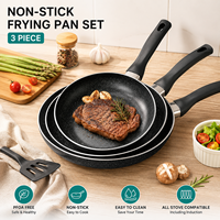 Set Wajan Anti Lengket Granit 3 pcs 20/24/28cm, Set Wajan Aluminium Tempa dengan Lapisan Marmer, Cocok untuk Kompor Induksi