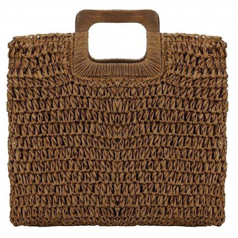 Sac de tissage d'été en raphia en paille de rotin poignées fronde