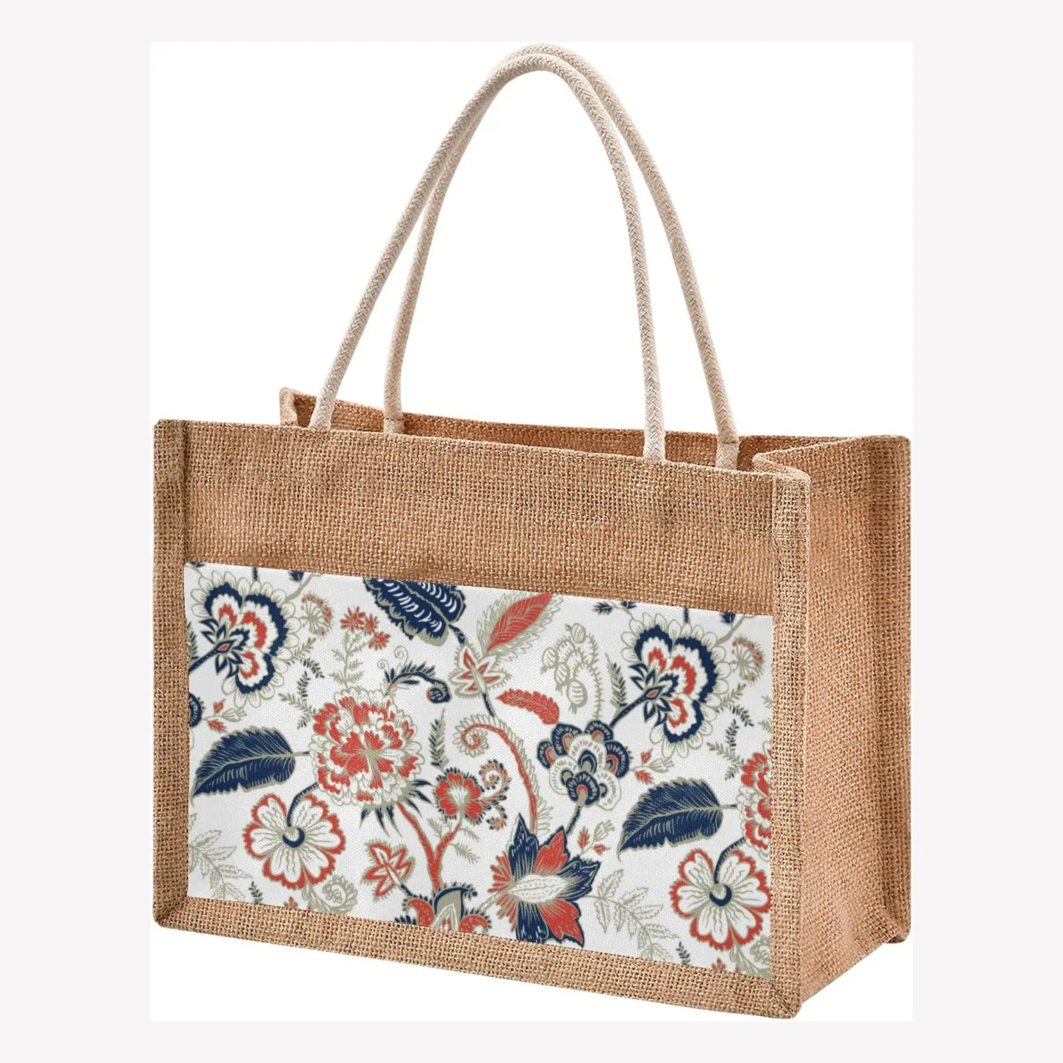 Bolso de yute de algodón personalizado para mujer, bolsa de lona bento de moda, almacenamiento de Protección Ambiental, pequeño y portátil