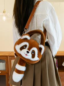 OEM/ODM borsa di animali imbottiti borsa personalizzata di grande capacità soffice marrone rossastro borsa per animali procione per donne che viaggiano in inverno Peluche - Product Image 6