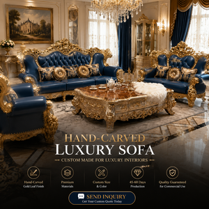 Set di Divani di Lusso per Soggiorno, Intagliati a Mano, Stile Europeo Dorato, per Hotel, Villa, Palazzo, Colori Personalizzabili - Product Image 2