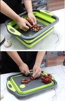 Panier à eau vert pliable 2 en 1 Planche à découper pliable en plastique avec récipient