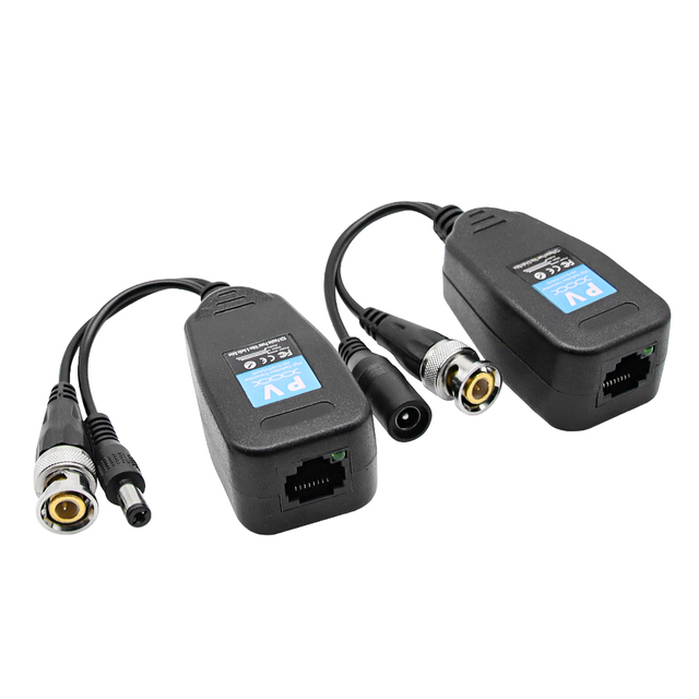 CCTV Video Balun HD 1080P 2-in-1 Connector Transceiver +DC Power ABS Monitor Accessories Security Analog AHD CVI TVI System
