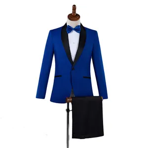Men's Long Sleeve Presenter Host Blazer Costume Suit Including Blazer and Pants With Contrast Lapel