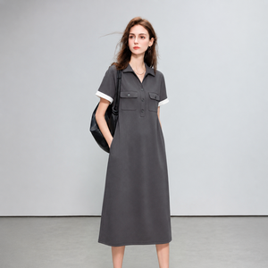 Simple Commuter V-neck Dress Women's Summer Loose Mid-length Casual Dress - Product Image 3