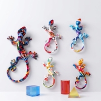 Ensemble de décorations murales en forme de gecko abstrait et coloré - Sculptures de lézards en résine tendance pour l'art d'intérieur de la maison/du bureau
