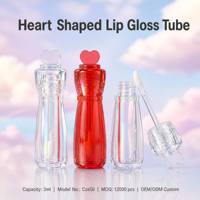 ISMAN Nouveau tube de brillant à lèvres en forme de cœur de 3 ml, transparent rouge, conteneur vide mignon, emballage romantique pour la Saint-Valentin, logo personnalisé