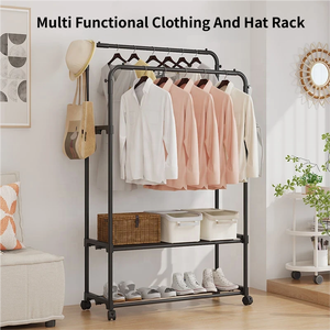Porte-vêtements multifonctionnel à double tringle avec roulettes, étagère de rangement portable, support à roulettes pour chambre et buanderie - Product Image 1