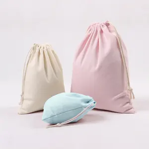 Bolsa de algodón de muselina orgánica ecológica con logotipo personalizado, bolsa promocional de tela de Calicó blanca, bolsa de lona con cordón