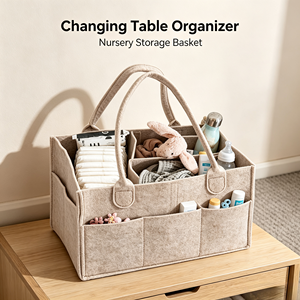 Organizador de Pañales Portátil, Rectangular, de Fieltro No Tejido, Plegable, con Asa, Divisor Extraíble, Múltiples Bolsillos, para Guardería - Product Image 1