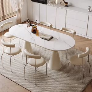 <span class=keywords><strong>Table</strong></span> à manger ovale moderne en ardoise style crème, blanc, le Saint Graal pour appartement et hôtel, mobilier de salle à manger - Product Image 3
