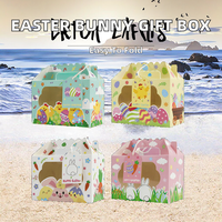 Carpeta de Cartón para Regalos con Diseño de Conejito y Huevo, Plegable, Reciclable, Personalizable, con Ventana, Temática de Pascua