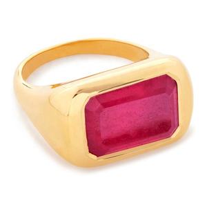 خاتم كوكتيل نسائي فاخر من النحاس الأصفر مطلي بالذهب عيار 18 قيراط، بتصميم كلاسيكي مرصع بحجر مستطيل من الكريستال - Product Image 1