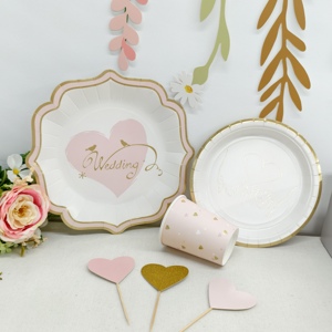 DAMAI Wedding Decoration Bridal Shower Supplies White Pink With Heart Element Plate <b>Disposable</b> <b>Tableware</b> Paper Cups Napkins - Product Image 1