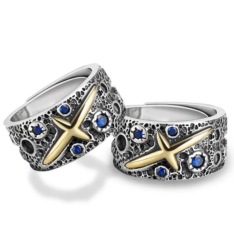 스타 흩어져있는 멀티 블루 Cz 디자인 22K 골드 주얼리 두바이 남성 반지
