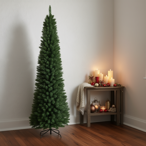 Árbol de Navidad de Lápiz de 8 pies, Delgado, Artificial, de PVC, Realista, con Efecto Nevado, Diseño que Ahorra Espacio Interior, Base Incluida, Sin Luces - Product Image 2
